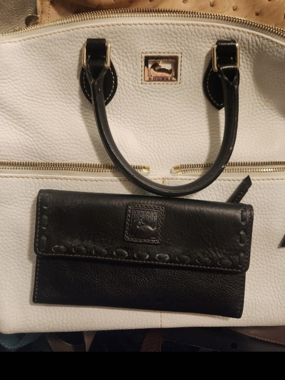 Dooney & Bourke Black Leather Wallet with White Tote Accent